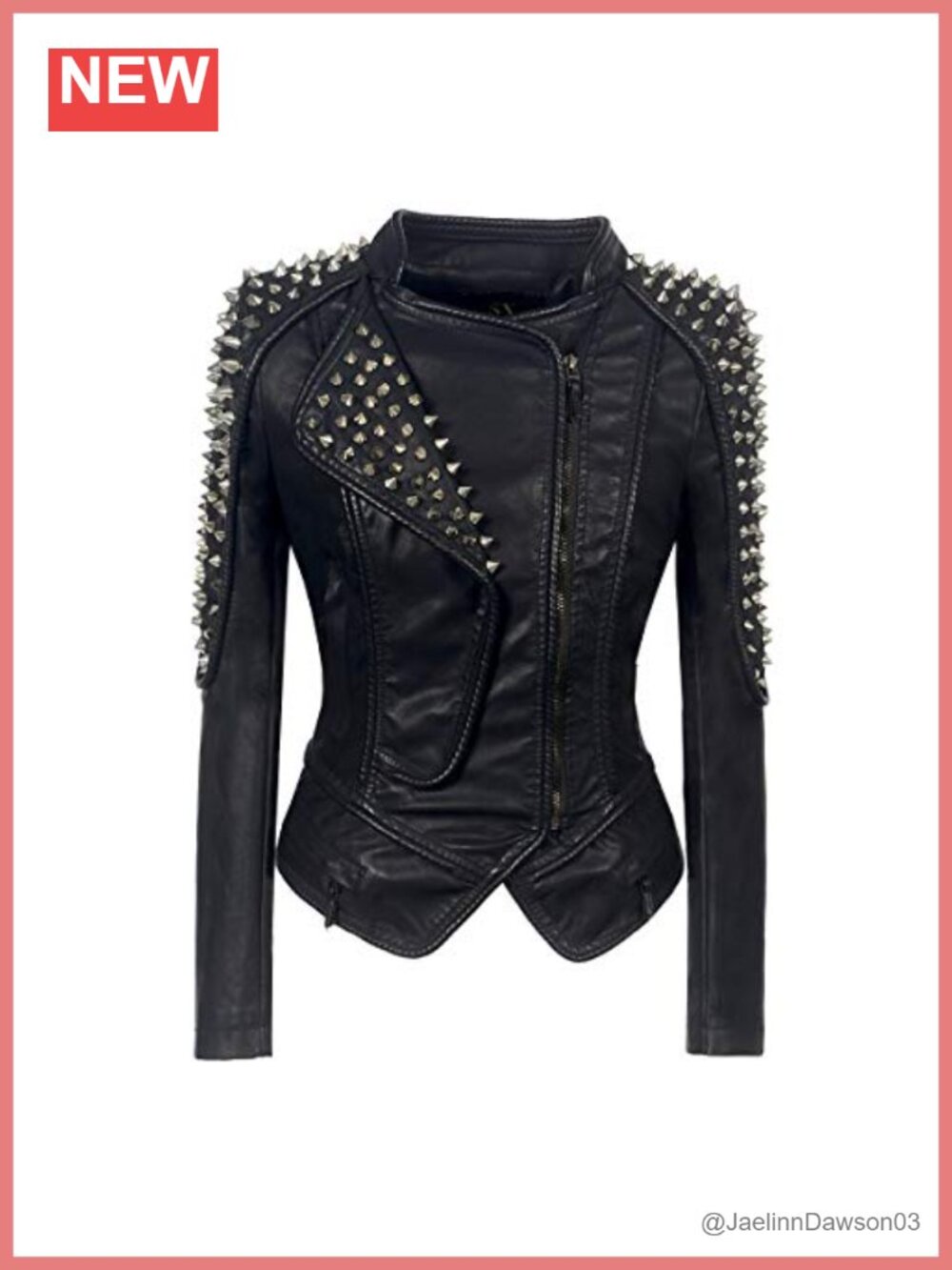 Women's Faux Leather Punk Motorcycle Jacket Rivet Studded Asymmetric Zip Biker